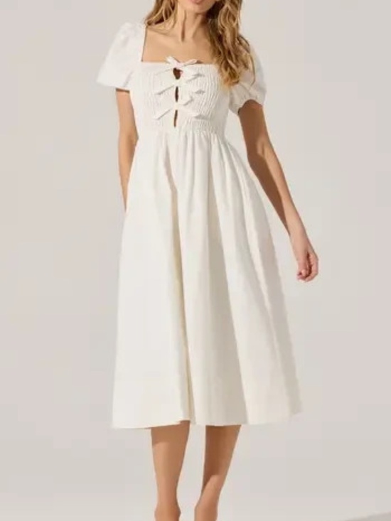 Astr Dresses & Skirts - ASTR The Label White Bow Smocked Linen Blend Midi dress - size M - NEW